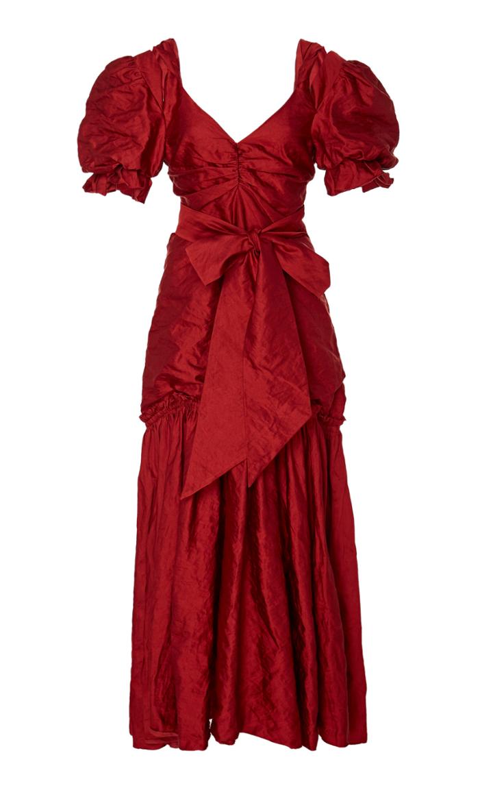 Brock Collection Pierrette Belted Pleated Taffetta Dress