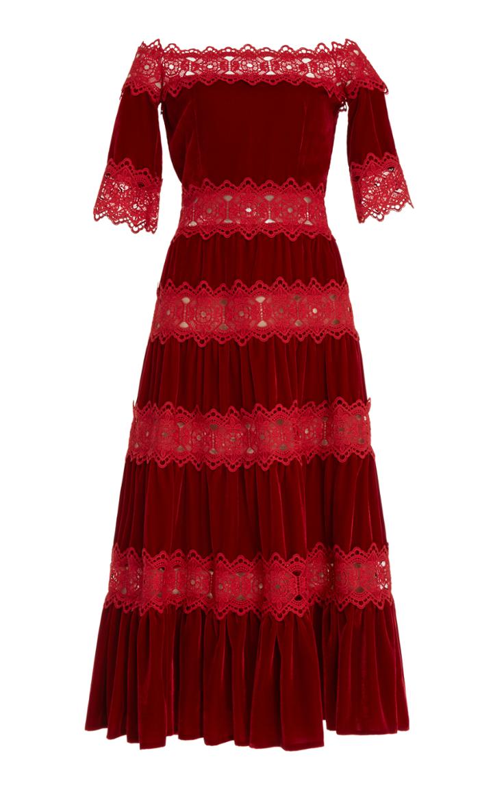 Costarellos Velvet Off-the-shoulder Dress