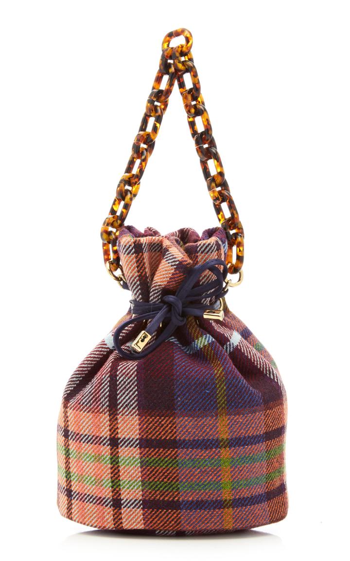 Edie Parker Shorty Plaid Tweed Bucket Bag