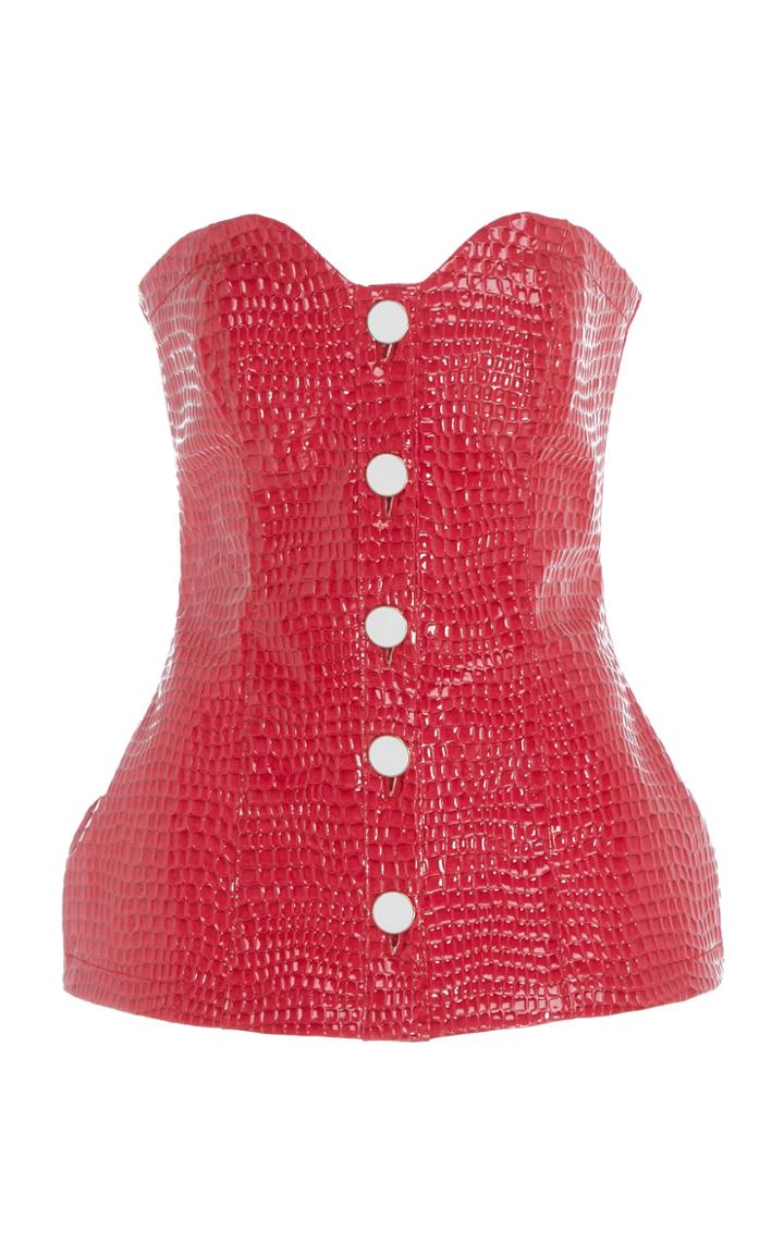 Rowen Rose Strapless Embossed-faux-leather Top