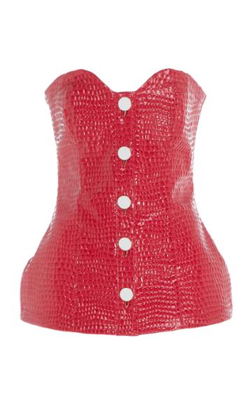 Rowen Rose Strapless Embossed-faux-leather Top