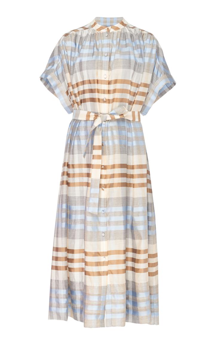 Co Plaid Wool-silk Blend Midi Dress