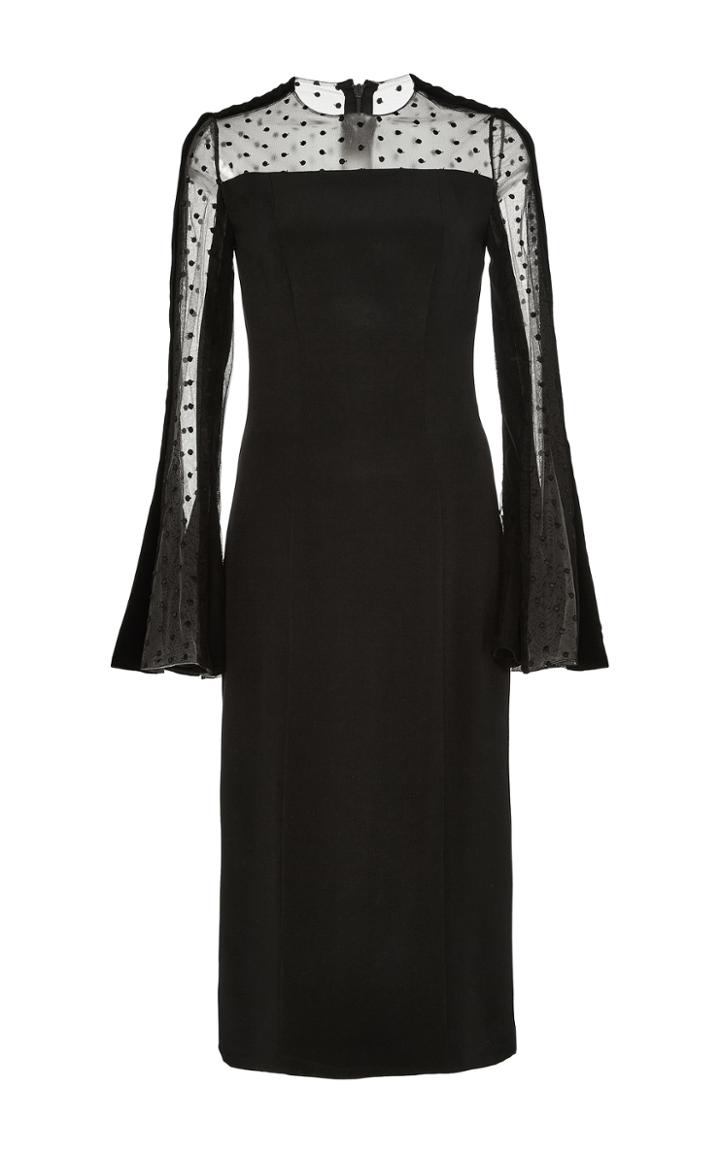 Monique Lhuillier Flared Sleeve Point D'esprit Dress