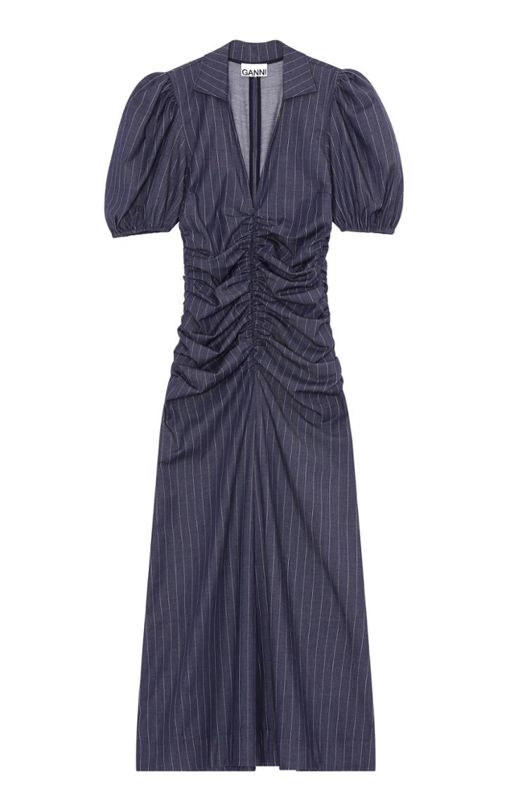 Moda Operandi Ganni Stretch Stripe Ruched Short Sleeve Midi Dress
