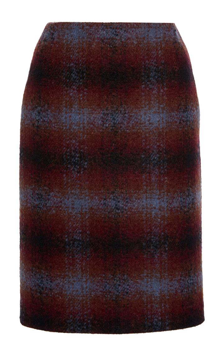 Paule Ka Ombre Check Wool Pencil Skirt