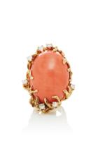 Mahnaz Collection One-of-a-kind Coral And Diamond On 18k Gold Ring By Arthur King C.1970