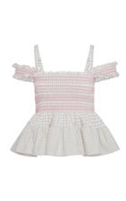 Moda Operandi Molly Goddard Danni Shirred Cotton Gingham Top