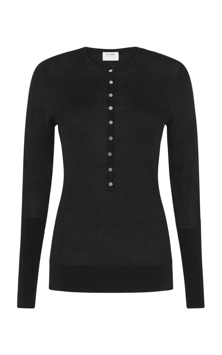 St. Agni Hiro Ribbed Cotton Button-front T-shirt