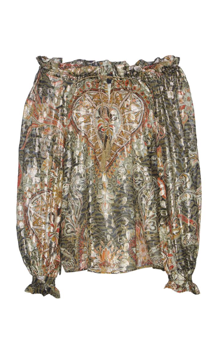 Dundas Metallic Fil Coupe Silk Off-the-shoulder Blouse