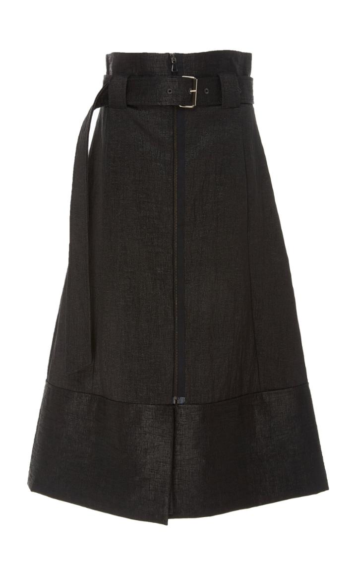 Summa Zip Front Belted Midi Skirt