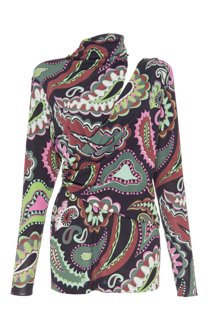 Emilio Pucci Mock Neck Exposed Shoulder Blouse