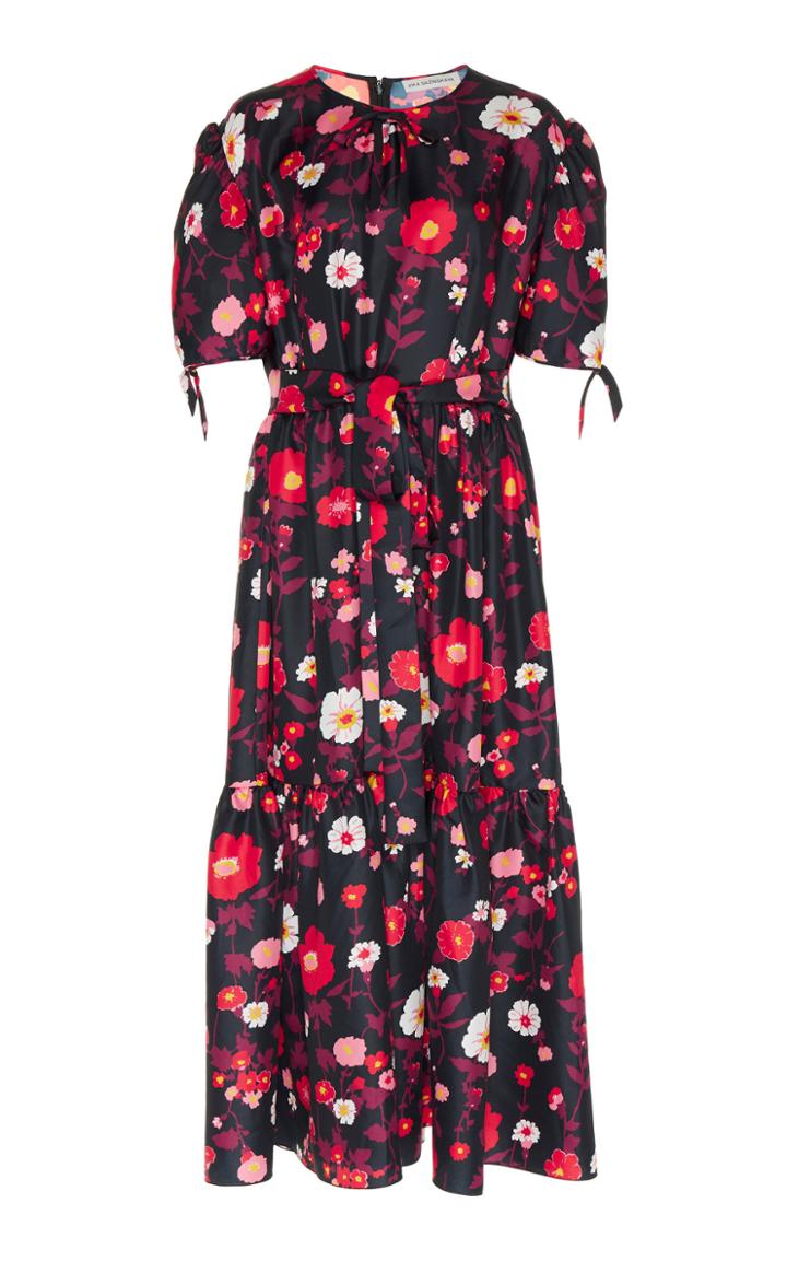 Vika Gazinskaya Belted Floral Satin Dress