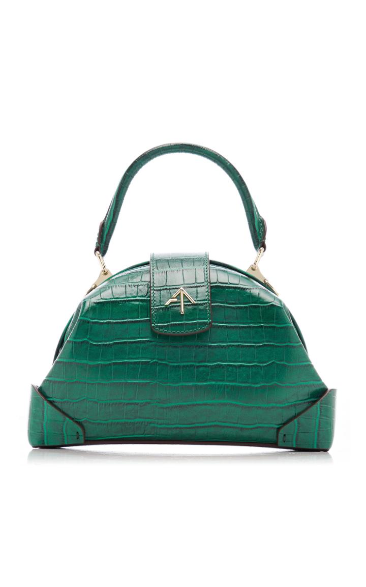 Manu Atelier Demi Croc Embossed Leather Top Handle Bag
