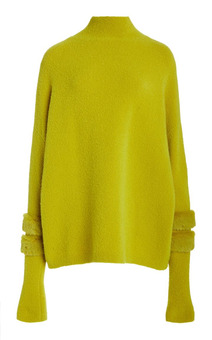 Moda Operandi Sally Lapointe Mink Fur Trimmed Wool-cashmere Blend Boucle Sweater
