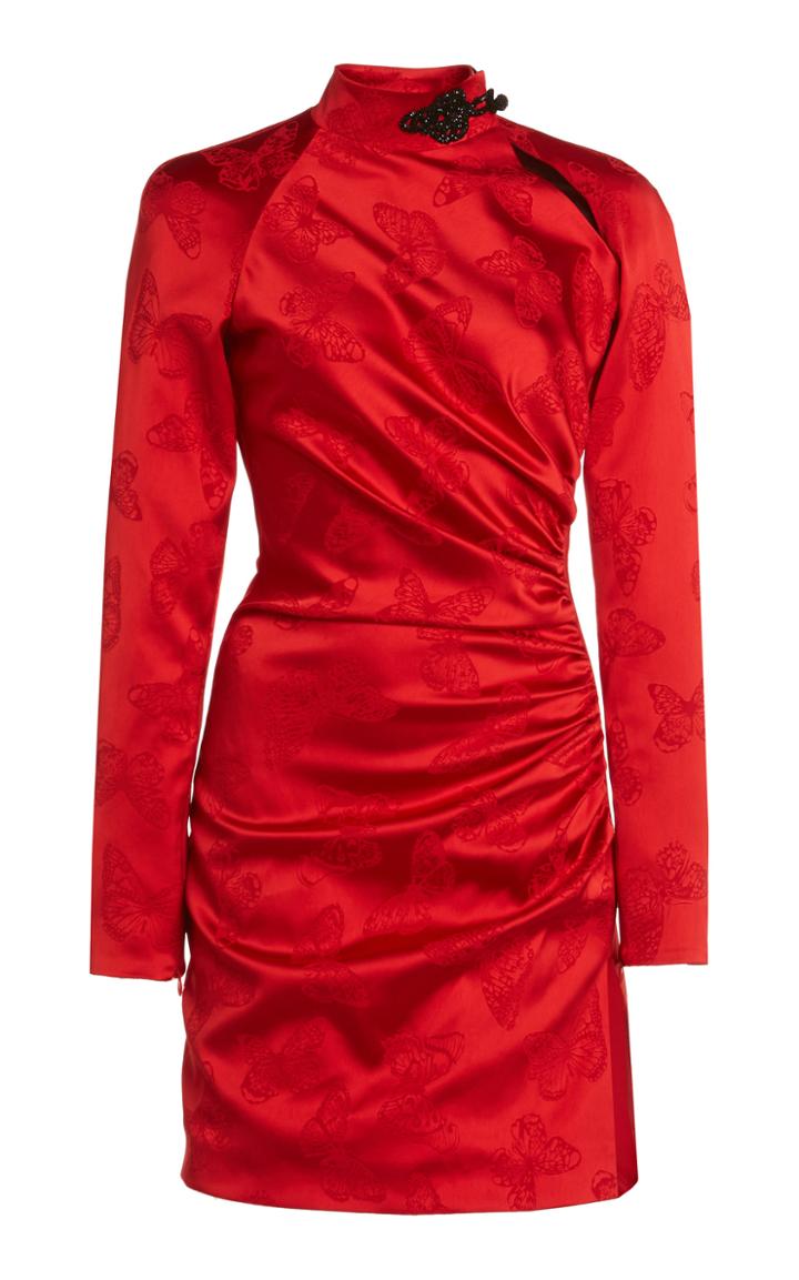 Moda Operandi Dundas Ruched Butterfly Jacquard Mini Dress