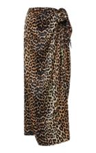 Ganni Leopard-print Silk-blend Satin Midi Skirt