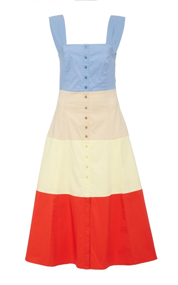 Staud Ariel Striped Cotton-poplin Midi Dress