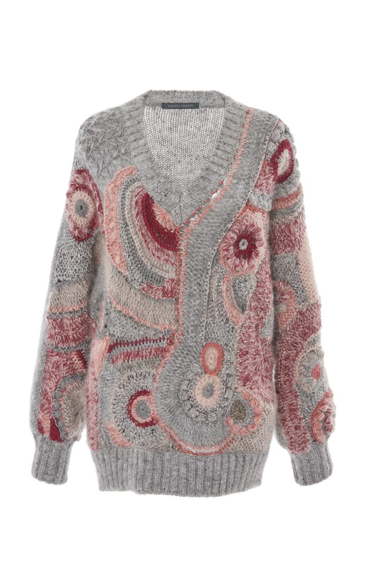 Alberta Ferretti Oversized Wool Cashmere V-neck Sweater