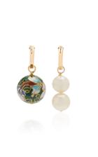 Nst Studio M'o Exclusive Cloisonn & Double Pearl Hoop Earrings