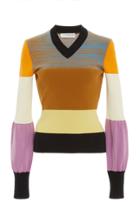 Moda Operandi Victoria Beckham Colorblocked Cotton-blend Knit V-neck Sweater