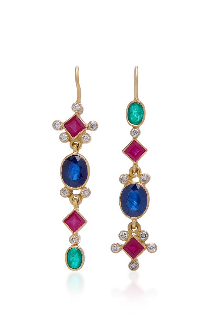 Renee Lewis 18k Gold Ruby Sapphire And Diamond Earrings