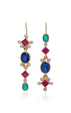 Renee Lewis 18k Gold Ruby Sapphire And Diamond Earrings