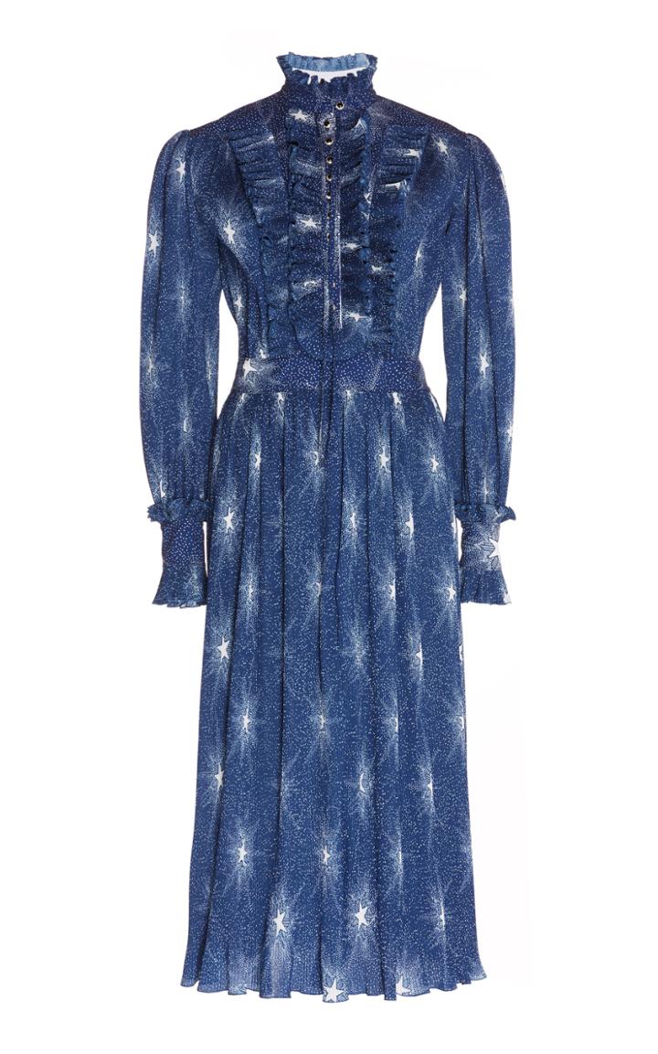 Paco Rabanne Ruffled Printed Georgette Midi Dress