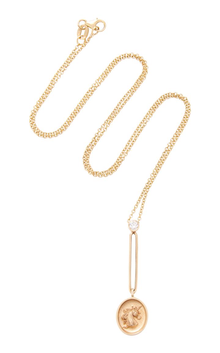Retrouvai Signet Pendant - Unicorn 18 14k Gold And Diamond Necklace