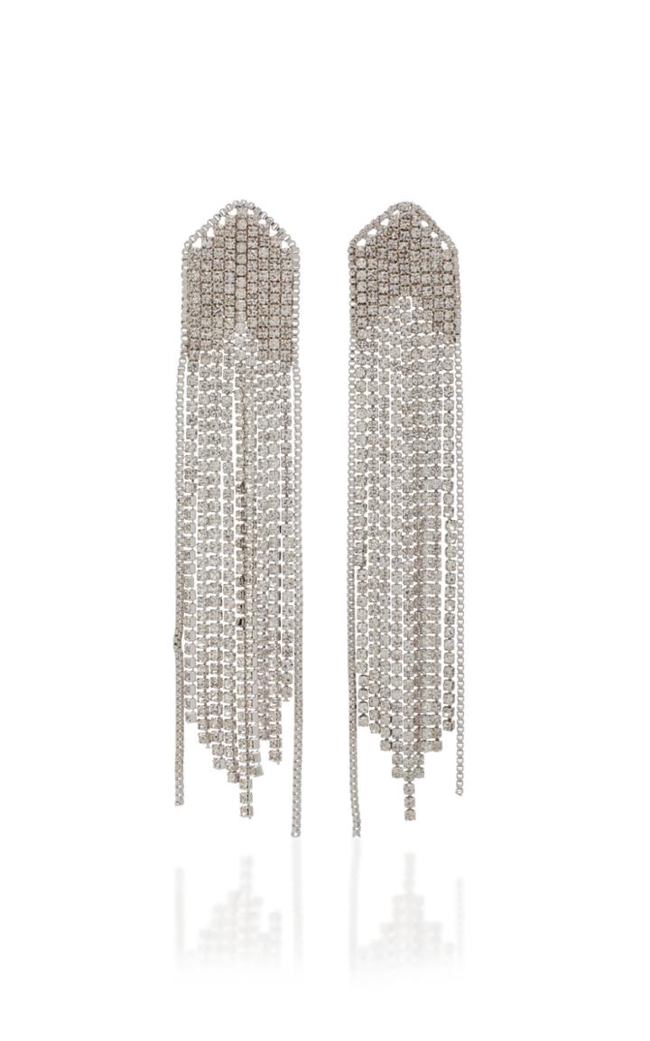 Fallon Feathered Waterfall Fringed Rhodium-plated Crystal Earrings