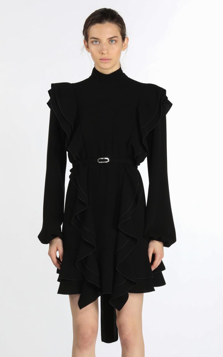 Moda Operandi N21 Belted Ruffle-trimmed Crepe Tie-neck Mini Dress