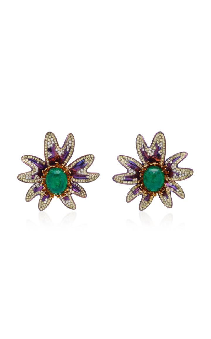 Saboo Elemanto 18k White Gold Emerald And Diamond Earrings