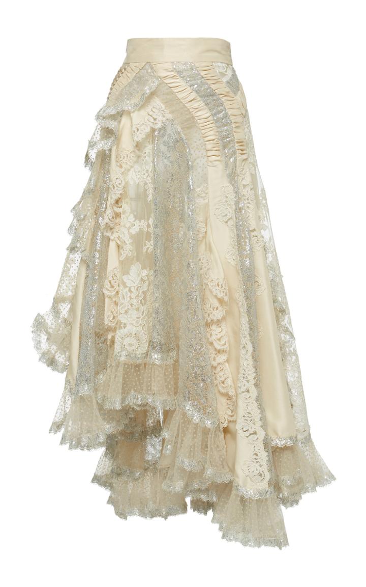 Zimmermann Sabotage Flocked Asymmetric Lace-chiffon Skirt