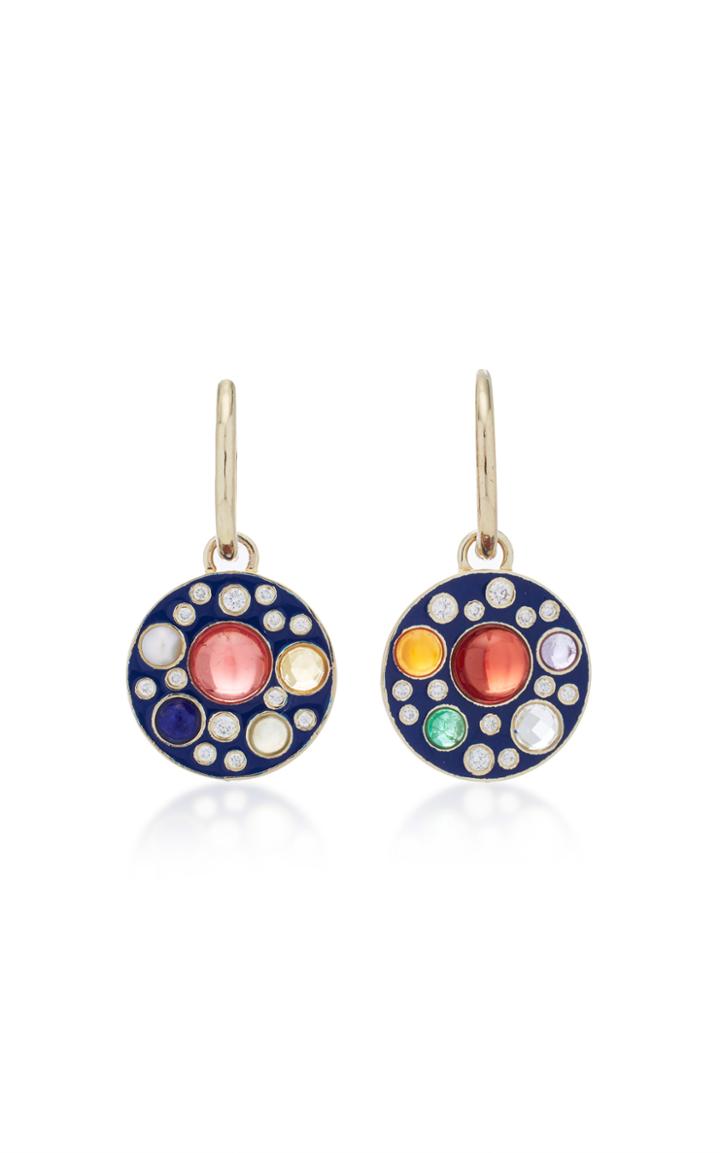 Noor Fares Upratna Drop Earrings In Blue Enamel Grey Gold With Various Coloured Stones & Diamonds
