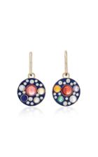 Noor Fares Upratna Drop Earrings In Blue Enamel Grey Gold With Various Coloured Stones & Diamonds