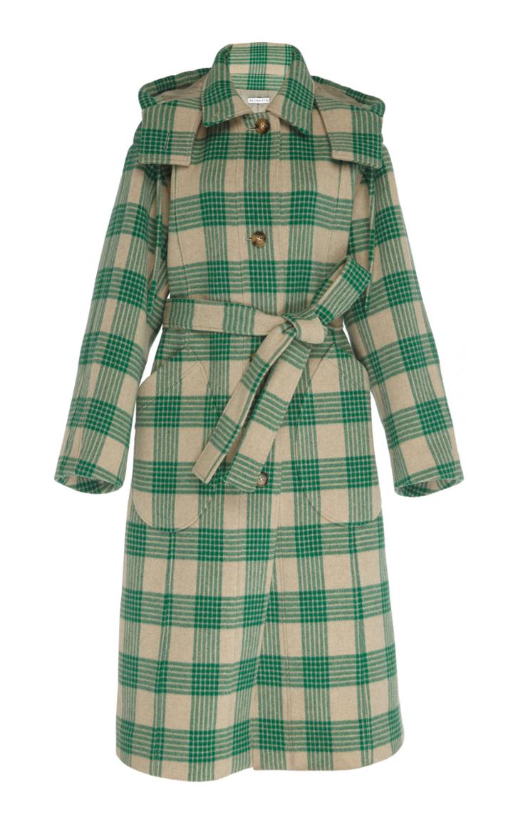 Rejina Pyo Charlie Hooded Wool-blend Check Coat