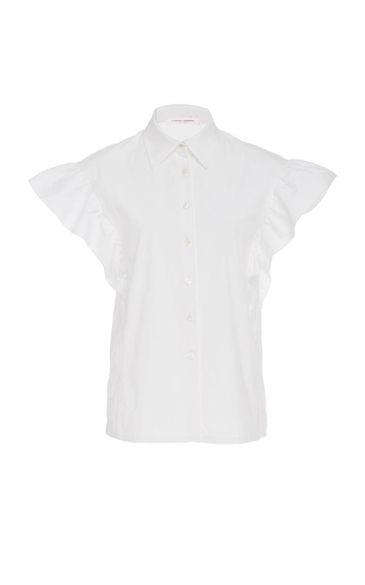 Carolina Herrera Flutter Sleeve Cotton Button Shirt