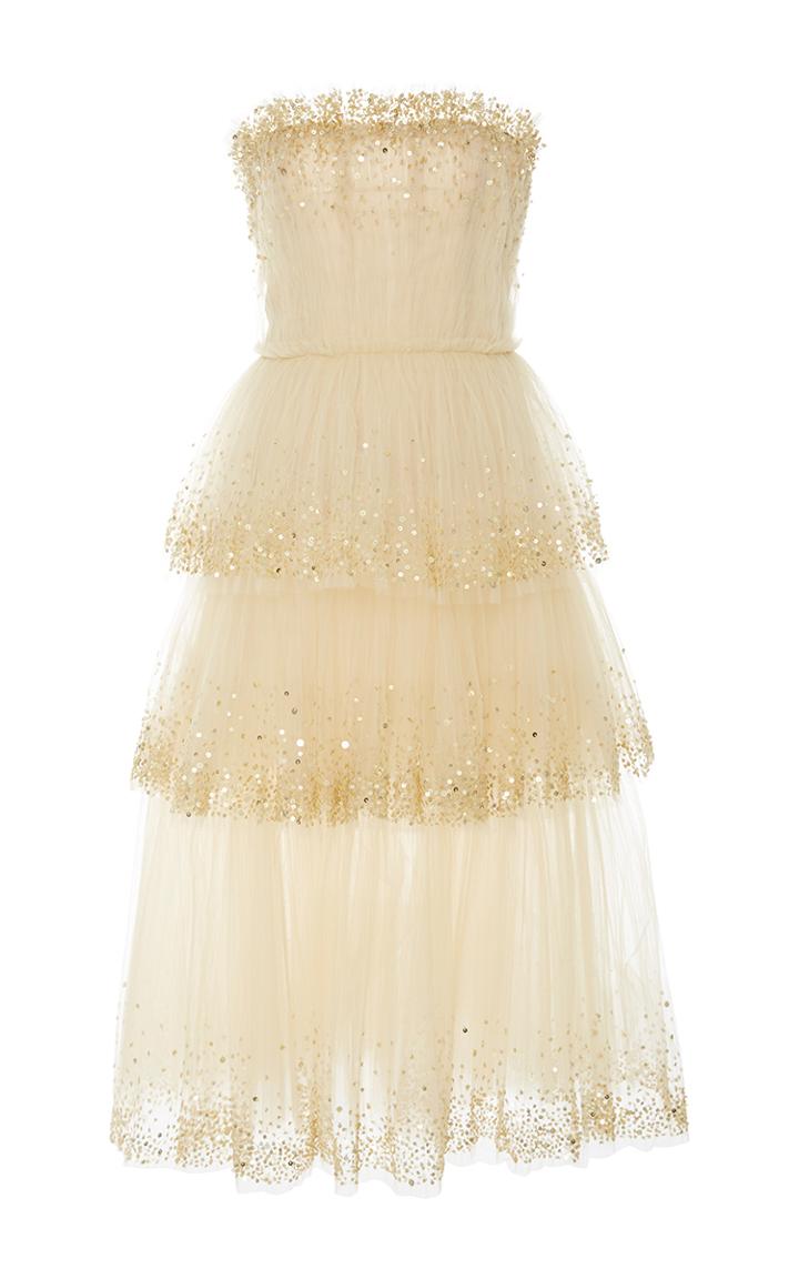 Carolina Herrera Strapless Gold Embellished Dress