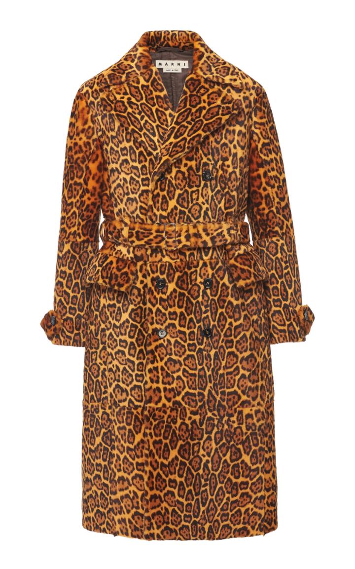 Marni Leopard Belted Calfskin Overcoat