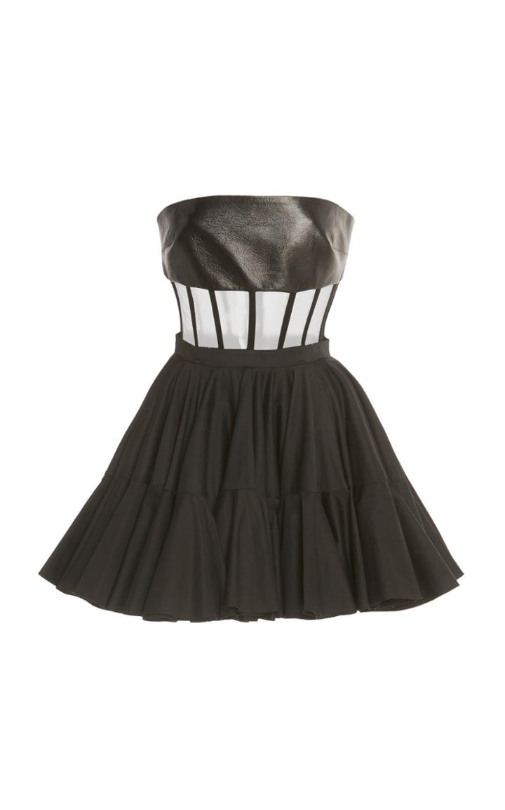 Moda Operandi David Koma Strapless Cutout Pleated Leather Dress Size: 8