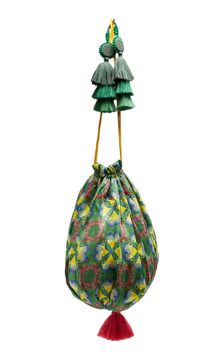 Verandah Batwa Large Tassel-detailed Printed Silk Bag