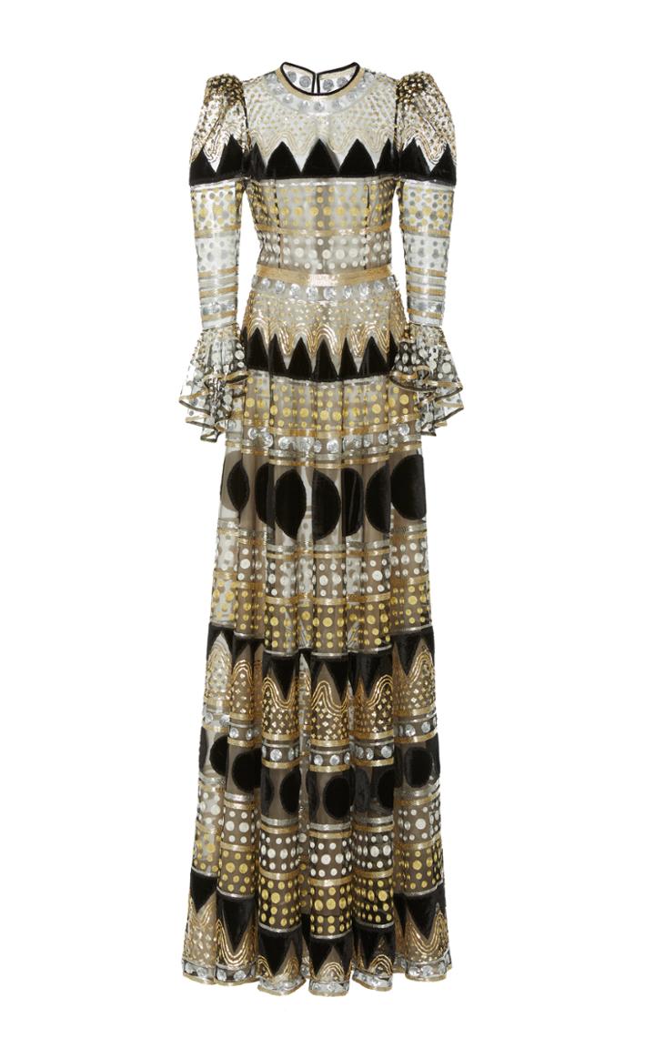Naeem Khan Ruffled Long Sleeve Gown