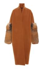 Sally Lapointe Oversized Cocoon Coat With Fox Fur