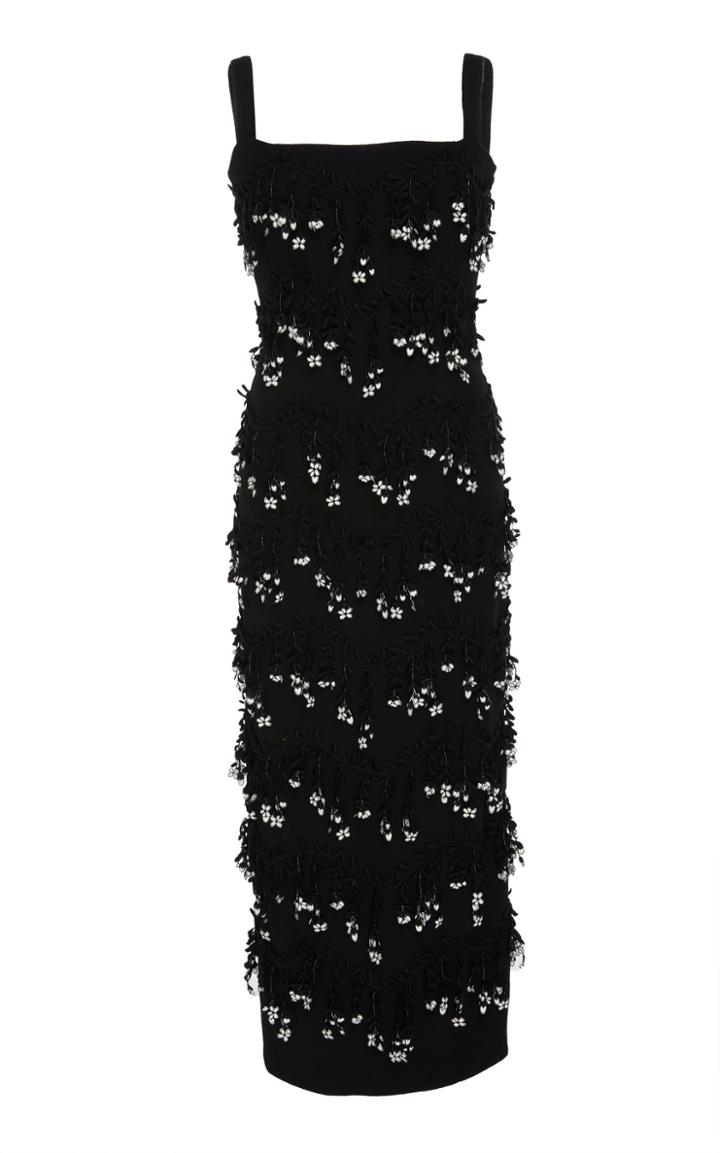 Lela Rose Embroidered Wool-blend Dress
