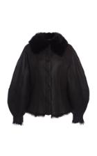 Moda Operandi Alberta Ferretti Oversized Leather Shearling-trimmed Coat