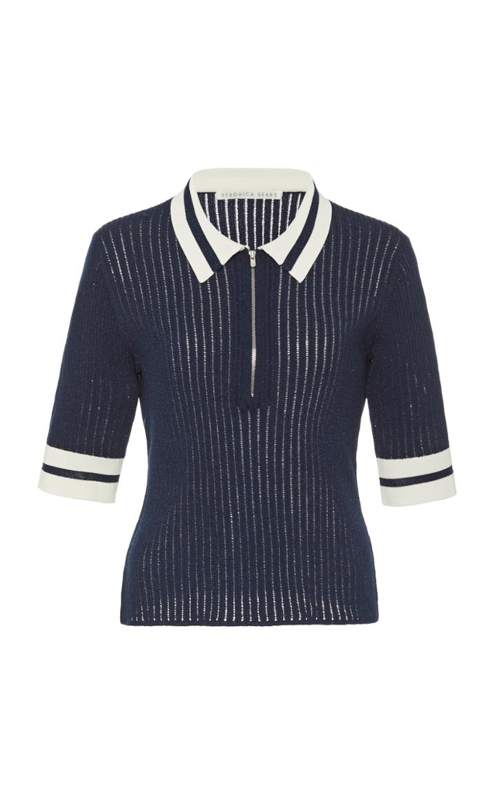 Veronica Beard Jorja Half-zip Ribbed Polo
