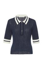 Veronica Beard Jorja Half-zip Ribbed Polo