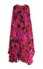 Richard Quinn Floral Moire Cuff Embroidered Chiffon Gown