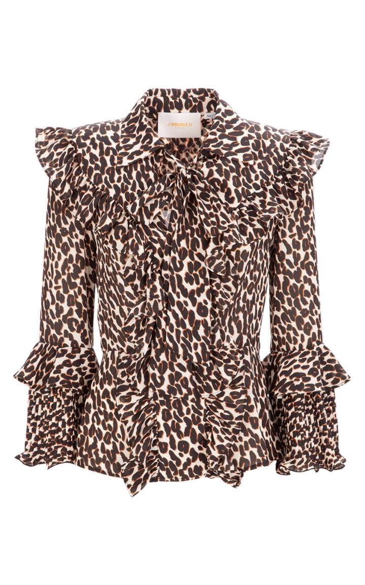 La Doublej Tie-front Leopard-print Top