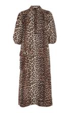 Ganni Leopard-print Linen And Silk-blend Midi Dress