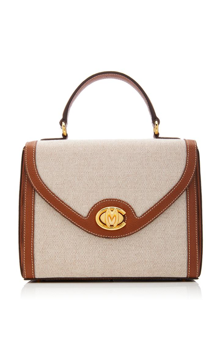 Mark Cross Valentina Grain Leather-trimmed Birdseye Top Handle Bag